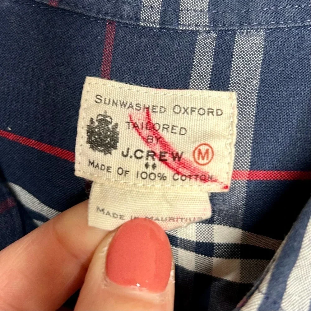 J. Crew Plaid Sunwashed Oxford Button Down Shirt Size M